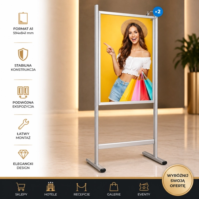 Stojak informacyjny A1 na plakat OWZ – stojak reklamowy dwustronny